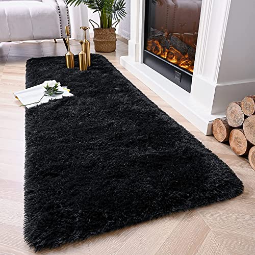 Chicrug Soft Runner Rugs for Bedroom Living Room Plush Fluffy Rug 2x6 Feet, Shag Furry Area Rug Carpet Non Shedding for Nursery Children Kids Girls Room Home Decorative, Black - Image 2
