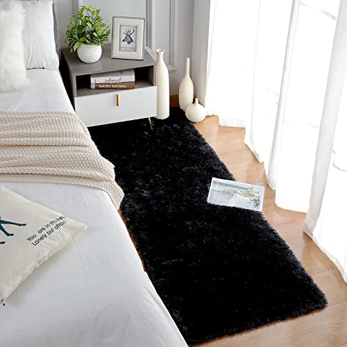 Chicrug Soft Runner Rugs for Bedroom Living Room Plush Fluffy Rug 2x6 Feet, Shag Furry Area Rug Carpet Non Shedding for Nursery Children Kids Girls Room Home Decorative, Black - Image 3