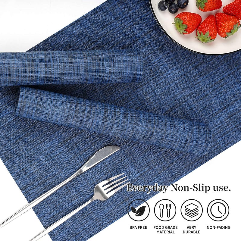 Zupro Zupro Placemats Set of 4 Washable HeatResistant Non Slip Braided Table Mats Woven PVC Vinyl Kitchen Dining Patio Table Place Mats for Dinner Parties BBQs Indoor and Ourdoor Use18x12Navy Blue - Image 4