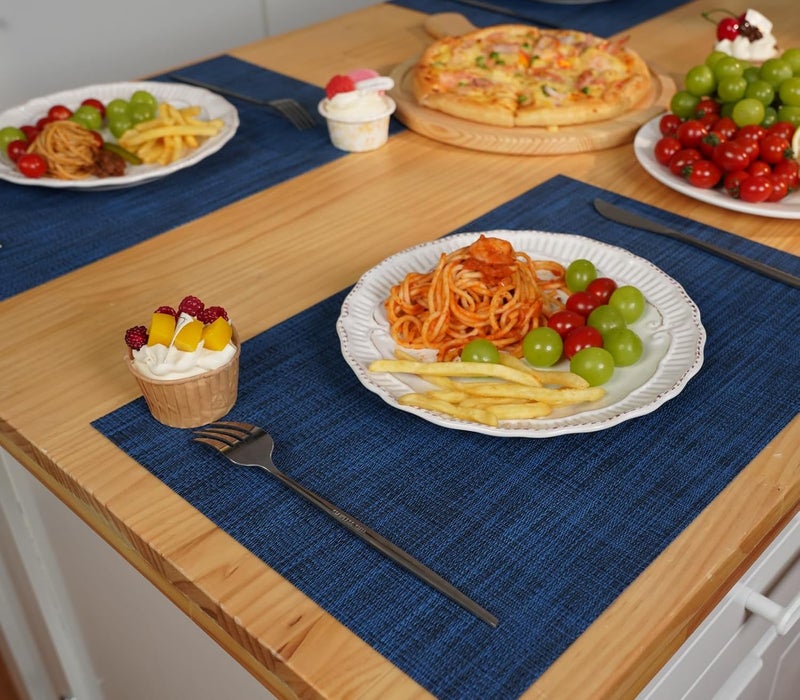 Zupro Zupro Placemats Set of 4 Washable HeatResistant Non Slip Braided Table Mats Woven PVC Vinyl Kitchen Dining Patio Table Place Mats for Dinner Parties BBQs Indoor and Ourdoor Use18x12Navy Blue - Image 3
