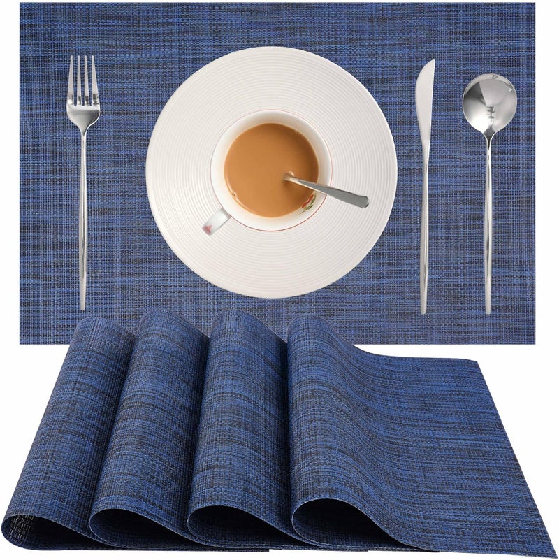 Zupro Zupro Placemats Set of 4 Washable HeatResistant Non Slip Braided Table Mats Woven PVC Vinyl Kitchen Dining Patio Table Place Mats for Dinner Parties BBQs Indoor and Ourdoor Use18x12Navy Blue - Image 1