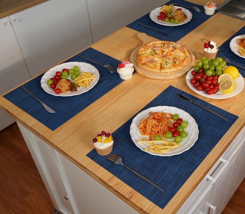 Zupro Zupro Placemats Set of 4 Washable HeatResistant Non Slip Braided Table Mats Woven PVC Vinyl Kitchen Dining Patio Table Place Mats for Dinner Parties BBQs Indoor and Ourdoor Use18x12Navy Blue - Image 2