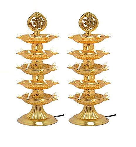 Yashvin YASHVIN Pack of 2 Premium 5 Layer Electric Gold Lights DiyaDeepDeepak for PoojaPujaMandir Diwali Festival Decoration Make in India G485 