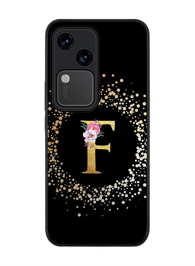 Stylizedd Rugged Black edge case for Vivo V30 5G, Slim fit Flexible Cover -  Custom Monogram Initial Letter Floral Pattern Alphabet - F ( Black )  - Image 1