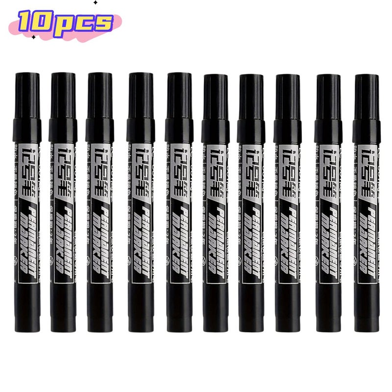 10 Pcs Set Of Permanent Markers High Capacity Black Ink Oil Based Office Supplies 5.5 Inches - Image 2
