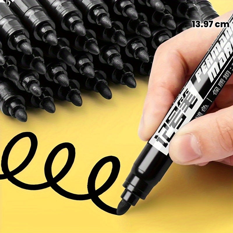 10 Pcs Set Of Permanent Markers High Capacity Black Ink Oil Based Office Supplies 5.5 Inches - Image 1