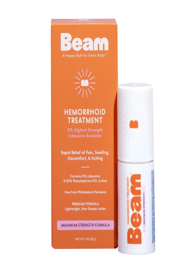 BEAM Maximum Strength Lightweight, Non-Sticky, Non-Greasy Hemorrhoid Cream Lotion, 5% Lidocaine, Phenylephrine HCI, Paraben & Phthalate Free, Fast Relief of Pain, Swelling, Itching & Discomfort, 1oz - Image 1