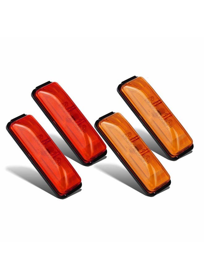 Partsam 4x Waterproof Amber/Red 4LED Side Marker Light for Trailer Truck Boat DC12V - Slim Waist - Image 1