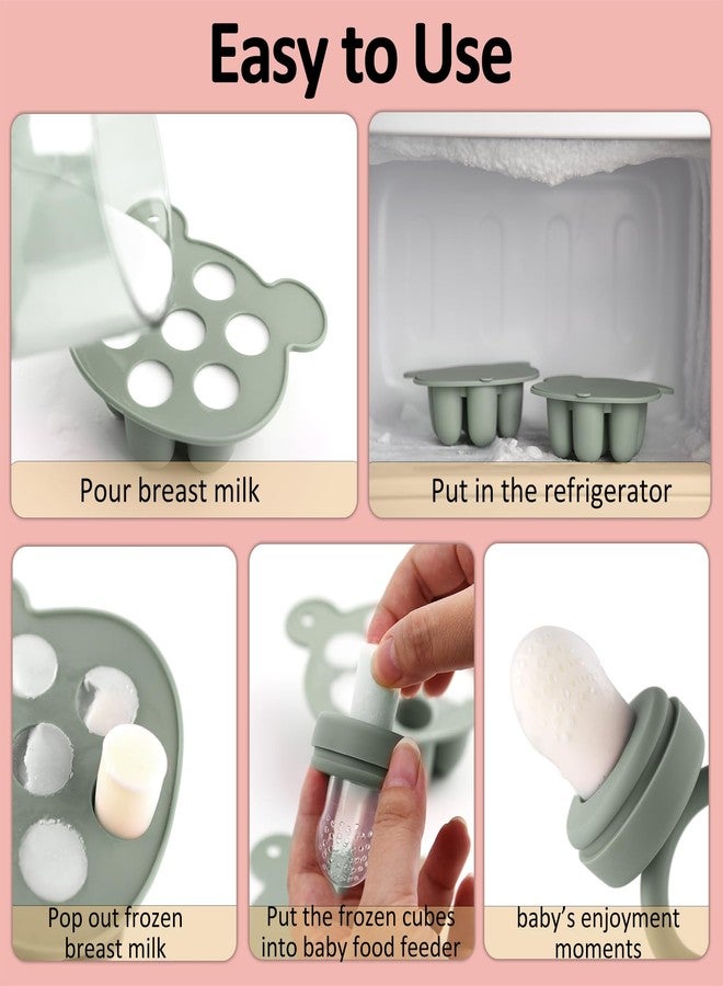 JEXFUN Silicone Baby Fruit Food Feeder & Mini Freezer Nibble Tray, Breastmilk Popsicle Molds for Baby Teething Relief, BPA Free Silicone Teething Toys Feeder for Safe Infant Self Feeding, Extra Food Pouches - Image 4