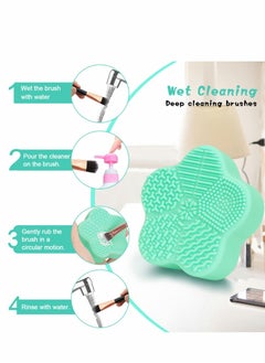 Excefore 2 Pcs Makeup Brush Cleaning Mat, Cosmetic Brush Cleaning Pad with Color Removal Sponge, 2 in 1 Design Silicone Cleaner Box for Dry Brush Color Switch and Wet Cleaning, Flower Green & Pink  - Image 3
