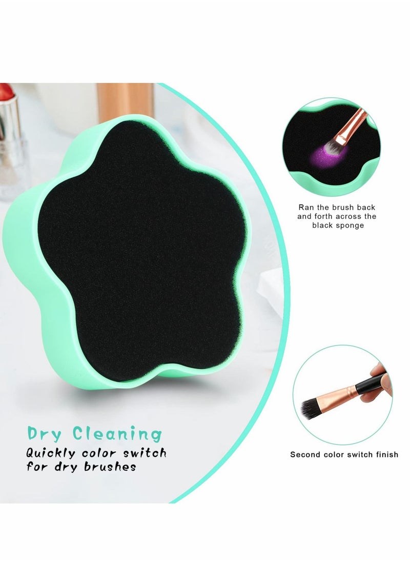 Excefore - 2 Pcs Makeup Brush Cleaning Mat, Cosmetic Brush Cleaning Pad with Color Removal Sponge, 2 in 1 Design Silicone Cleaner Box for Dry Brush Color Switch and Wet Cleaning, Flower Green & Pink - Image 1