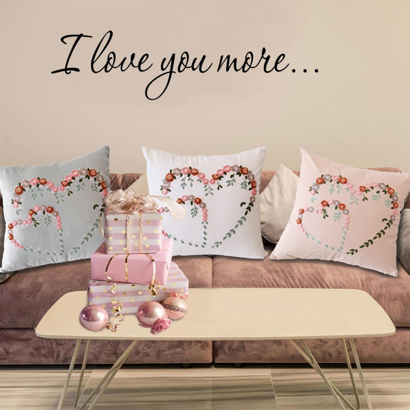 FONNUY Crewel Pillow Case Embroidery Kit, Heart Shaped Loving You Floral Stamped Pattern Kits for Audlt Beginners, Works Crafts Throw Pillow Cover Great Gift for Loved Ones, 18 x 18'' (Beige) - Image 2
