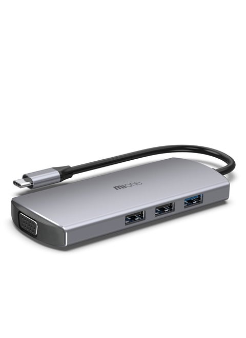 9 in 1 USB Hub Multi-port Supports Fast Charging Grey