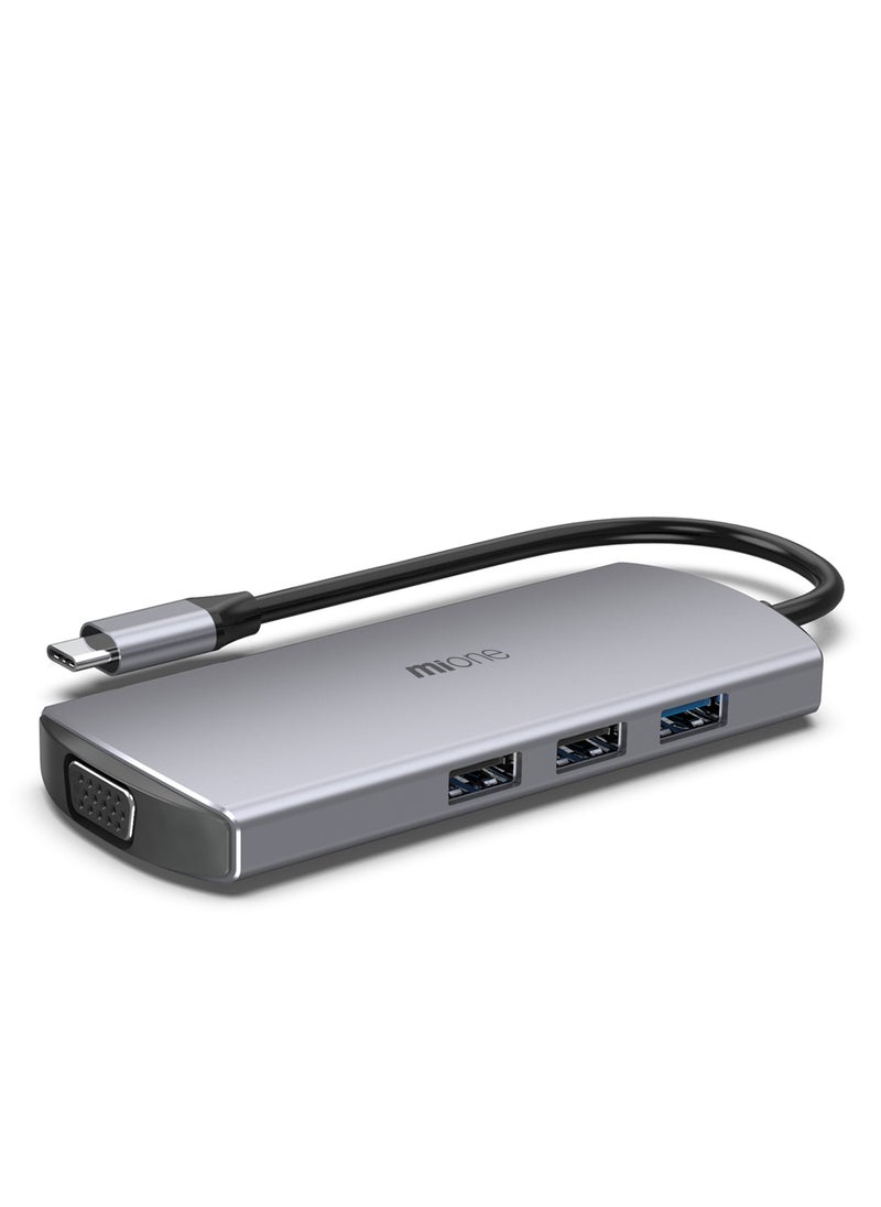 MiOne - 9 in 1 USB Hub Multi-port Supports Fast Charging Grey - Image 1