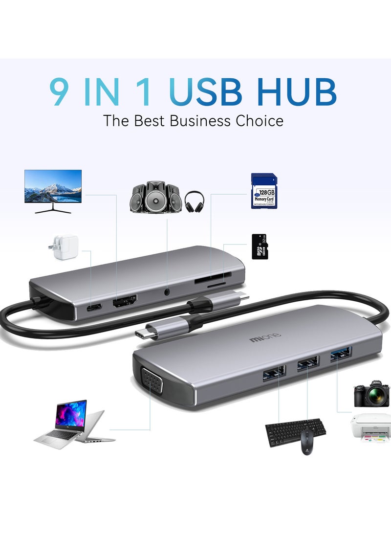 MiOne - 9 in 1 USB Hub Multi-port Supports Fast Charging Grey - Image 1