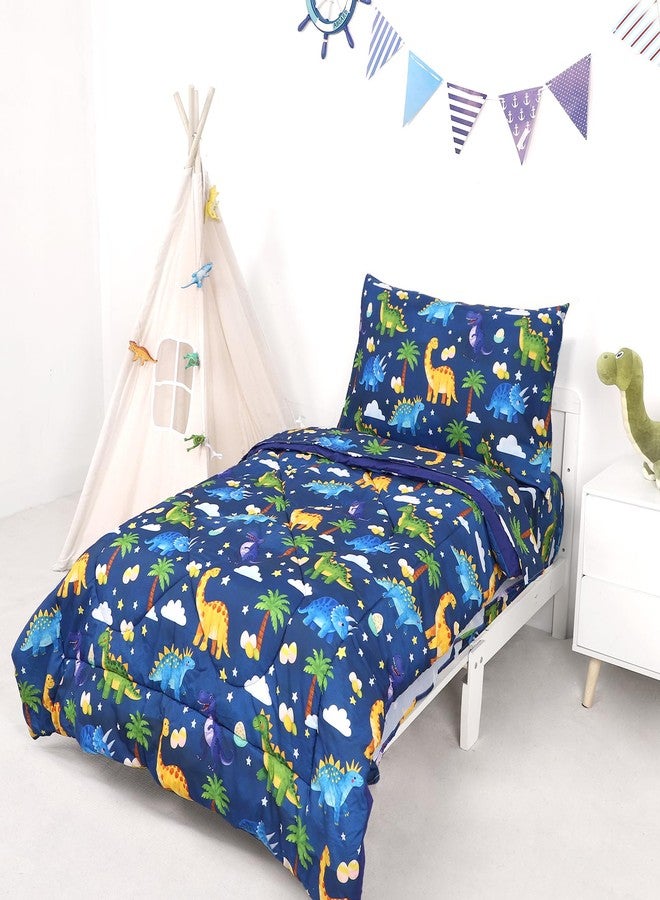 Hooyax Toddler Bedding Set for Boys - 4 Piece Dinosaur Toddler Comforter Set Includes Fitted Sheet, Comforter, Pillowcase & Flat Sheet - Soft Comfort Microfiber for All Seasons - Image 5