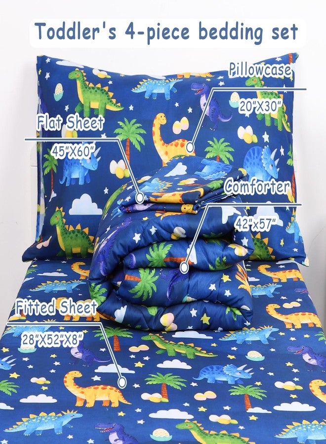 Hooyax Toddler Bedding Set for Boys - 4 Piece Dinosaur Toddler Comforter Set Includes Fitted Sheet, Comforter, Pillowcase & Flat Sheet - Soft Comfort Microfiber for All Seasons - Image 3