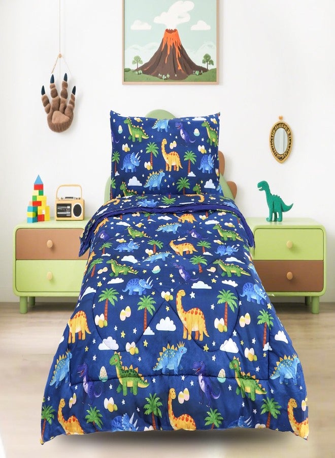 Hooyax Toddler Bedding Set for Boys - 4 Piece Dinosaur Toddler Comforter Set Includes Fitted Sheet, Comforter, Pillowcase & Flat Sheet - Soft Comfort Microfiber for All Seasons - Image 1