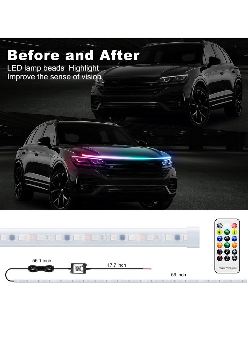 Generic Multi-Color 59 IN LED Hood Light Strip for Cars, SUVs, and Trucks - Flexible Waterproof Under Hood Decoration with Chasing Effects, Perfect for Daytime Running Light Kit.  - Image 2
