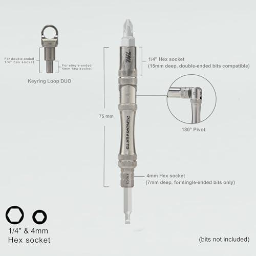 711L Pen Driver TS - Compact EDC Bit Driver with Foldable L-Handle and Lanyard Hole Cap | Compatible with 4mm Bits & 1/4" Double-Ended Bits | 7DP2E - Image 2