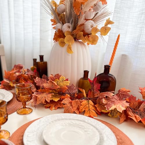 CQURE 7 Pack Fall Leaf Garland, Total 41.3Ft Artificial Fall Vines Autumn Garland Fall Maple Leaves Thanksgiving Decor for Home Wedding Fireplace Christmas - Image 3