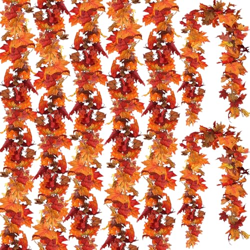 CQURE 7 Pack Fall Leaf Garland, Total 41.3Ft Artificial Fall Vines Autumn Garland Fall Maple Leaves Thanksgiving Decor for Home Wedding Fireplace Christmas - Image 1
