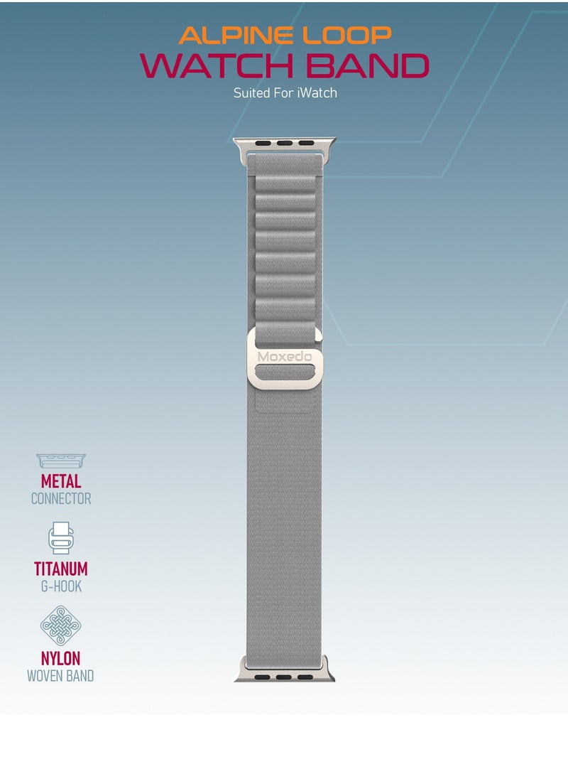 Moxedo - Moxedo Alpine Loop Watch Band Adjustable Sports Nylon Woven with Titanium G-Hook Strap Compatible with Apple Watch Band Series 8,7,6,5,4,3,2,1,SE Ultra design for 44mm45mm49mm (Medium Grey) - Image 1