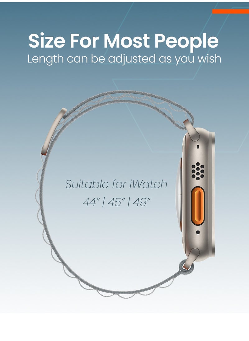 Moxedo - Moxedo Alpine Loop Watch Band Adjustable Sports Nylon Woven with Titanium G-Hook Strap Compatible with Apple Watch Band Series 8,7,6,5,4,3,2,1,SE Ultra design for 44mm45mm49mm (Medium Grey) - Image 1