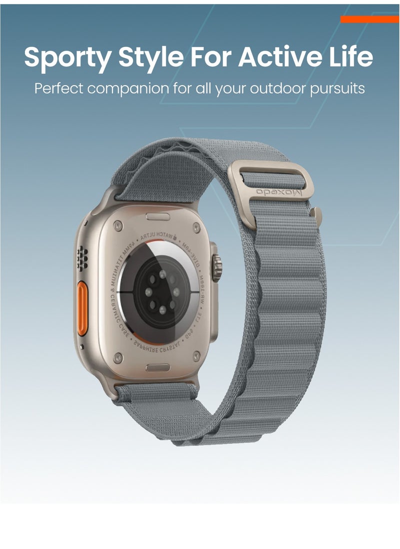 Moxedo - Moxedo Alpine Loop Watch Band Adjustable Sports Nylon Woven with Titanium G-Hook Strap Compatible with Apple Watch Band Series 8,7,6,5,4,3,2,1,SE Ultra design for 44mm45mm49mm (Medium Grey) - Image 1