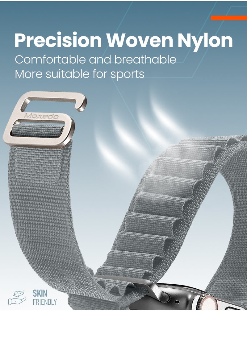 Moxedo - Moxedo Alpine Loop Watch Band Adjustable Sports Nylon Woven with Titanium G-Hook Strap Compatible with Apple Watch Band Series 8,7,6,5,4,3,2,1,SE Ultra design for 44mm45mm49mm (Medium Grey) - Image 1