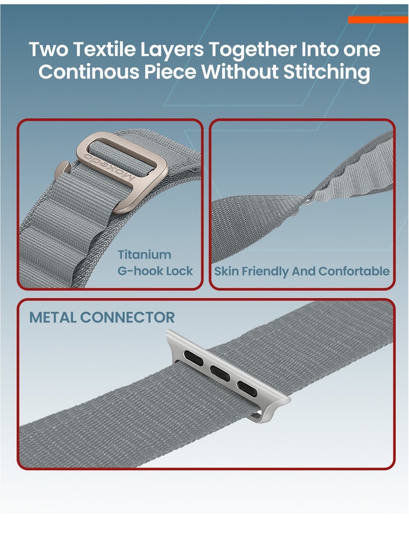 Moxedo - Moxedo Alpine Loop Watch Band Adjustable Sports Nylon Woven with Titanium G-Hook Strap Compatible with Apple Watch Band Series 8,7,6,5,4,3,2,1,SE Ultra design for 44mm45mm49mm (Medium Grey) - Image 1