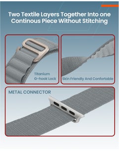 Moxedo Moxedo Alpine Loop Watch Band Adjustable Sports Nylon Woven with Titanium G-Hook Strap Compatible with Apple Watch Band Series 8,7,6,5,4,3,2,1,SE Ultra design for 44mm45mm49mm (Medium Grey)  - Image 4