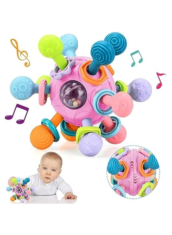 Starwell Baby Chew Toys, Baby Montessori Sensory Toys, Teething Toys for Babies, Gifts for Infant Newborn Boys Girls 0-3-6-9-12-18 Months, Rattle Chew Toys Infant Learning Developmental Toys Gifts (Pink) - Image 1