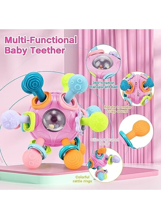 Starwell Baby Chew Toys, Baby Montessori Sensory Toys, Teething Toys for Babies, Gifts for Infant Newborn Boys Girls 0-3-6-9-12-18 Months, Rattle Chew Toys Infant Learning Developmental Toys Gifts (Pink) - Image 2