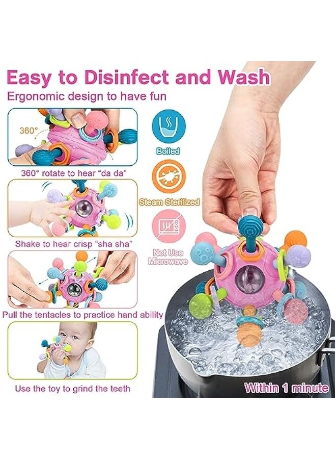 Starwell Baby Chew Toys, Baby Montessori Sensory Toys, Teething Toys for Babies, Gifts for Infant Newborn Boys Girls 0-3-6-9-12-18 Months, Rattle Chew Toys Infant Learning Developmental Toys Gifts (Pink) - Image 3
