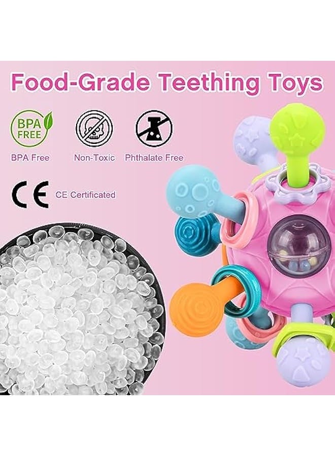 Starwell Baby Chew Toys, Baby Montessori Sensory Toys, Teething Toys for Babies, Gifts for Infant Newborn Boys Girls 0-3-6-9-12-18 Months, Rattle Chew Toys Infant Learning Developmental Toys Gifts (Pink) - Image 4