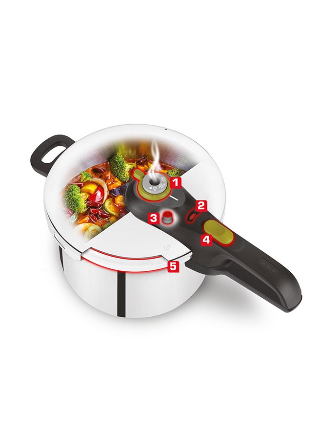 تيفال TEFAL قدر ضغط | Secure 5 Neo سعة 6 لتر | 5 أنظمة أمان | مستويين للطهي | ستانلس ستيل | ضمان 2 سنة | P2530752 أسود/ فضي 6لترات - Image 3