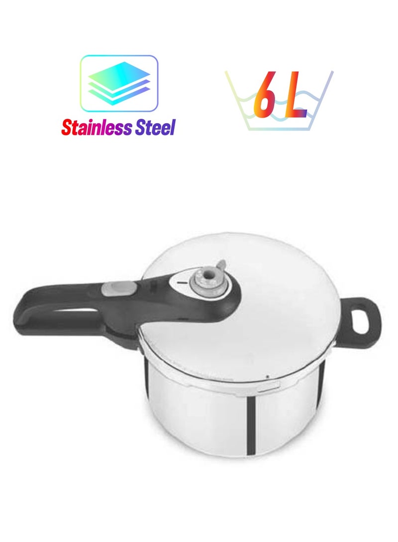 تيفال TEFAL قدر ضغط | Secure 5 Neo سعة 6 لتر | 5 أنظمة أمان | مستويين للطهي | ستانلس ستيل | ضمان 2 سنة | P2530752 أسود/ فضي 6لترات - Image 1