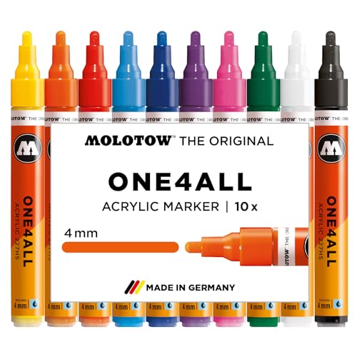 MOLOTOW ONE4ALL Acrylic Paint Marker Set, 10 Basic Colors #1, 4mm (200.456) - Image 1