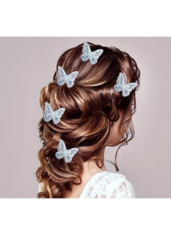 PENTA ANGEL - Butterfly Hair Clips 6Pcs Lace Embroidery Flower Butterfly Hair Bow Pins Wedding Hair Accessories For Women Girls Halloween Party Decor (Light Blue) - Image 1