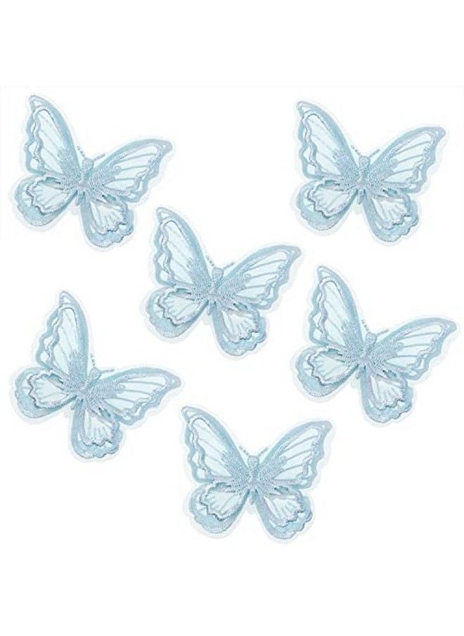 PENTA ANGEL - Butterfly Hair Clips 6Pcs Lace Embroidery Flower Butterfly Hair Bow Pins Wedding Hair Accessories For Women Girls Halloween Party Decor (Light Blue) - Image 1