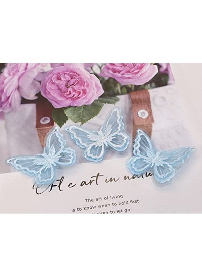 PENTA ANGEL - Butterfly Hair Clips 6Pcs Lace Embroidery Flower Butterfly Hair Bow Pins Wedding Hair Accessories For Women Girls Halloween Party Decor (Light Blue) - Image 1
