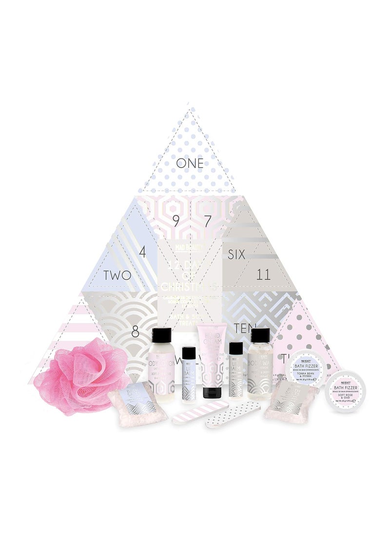 Mad Beauty MAD BEAUTY Splash of Silver Advent Calendar, 12 Days of Delightful Bath and Body Goodies for Healthy Skin, Body Wash, Bath Salts, Lotion, Lip Balm, and More, Hydrating, Rejuvenating, Relaxing 