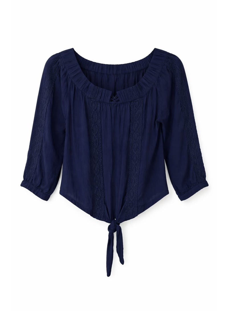 Don't Call Me Jennyfer Navy Blue Tie-Front Blouse - Image 2