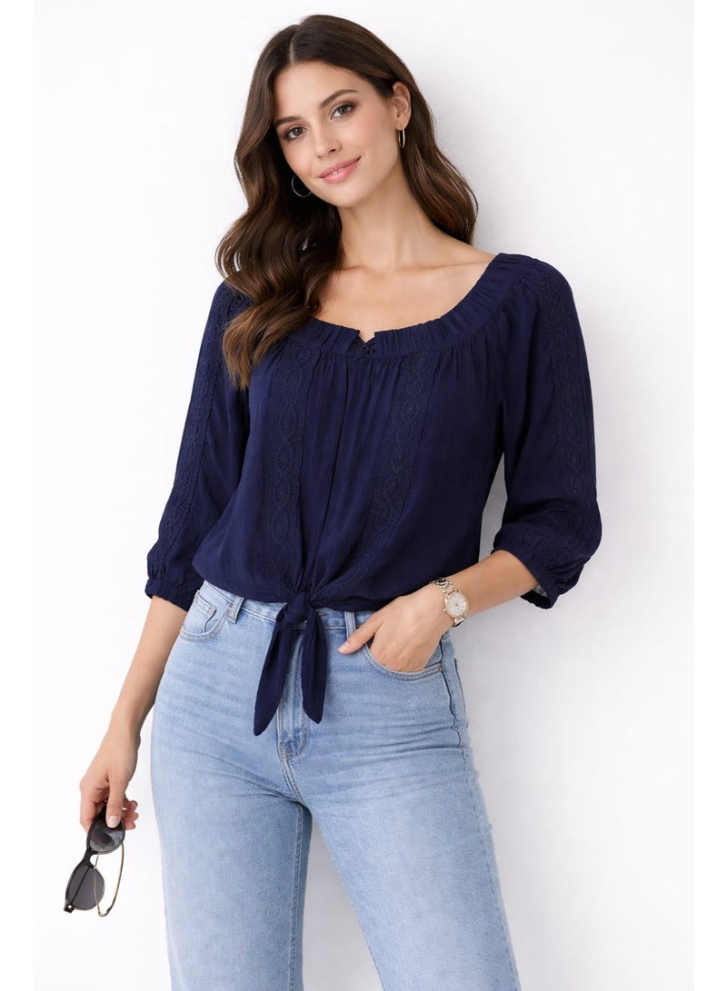 Don't Call Me Jennyfer Navy Blue Tie-Front Blouse - Image 1