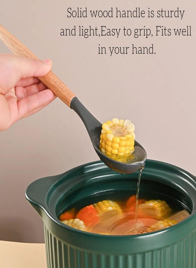 LorisArm Wooden Handle Silicone Spoon, 12" Rubber Spoon 4-Pack Nonstick Stirring Spoons for Baking Cooking and Mixing, Kitchen Serving Spoons (Grey, Green, White, Black). - Image 3