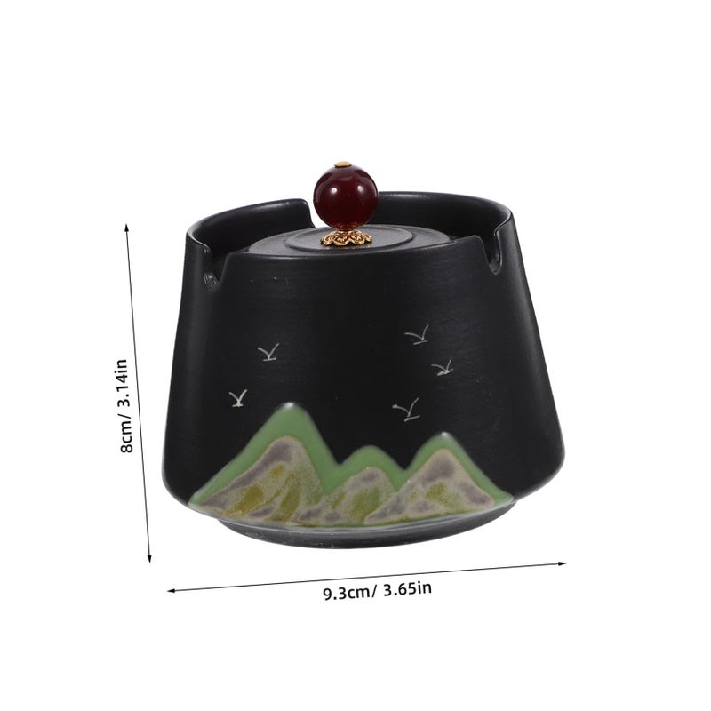 Hand Painted Ceramic Ashtray With Lid Windproof Pottery Ash Bucket For Smokers Interior And Exterior Use - Image 3
