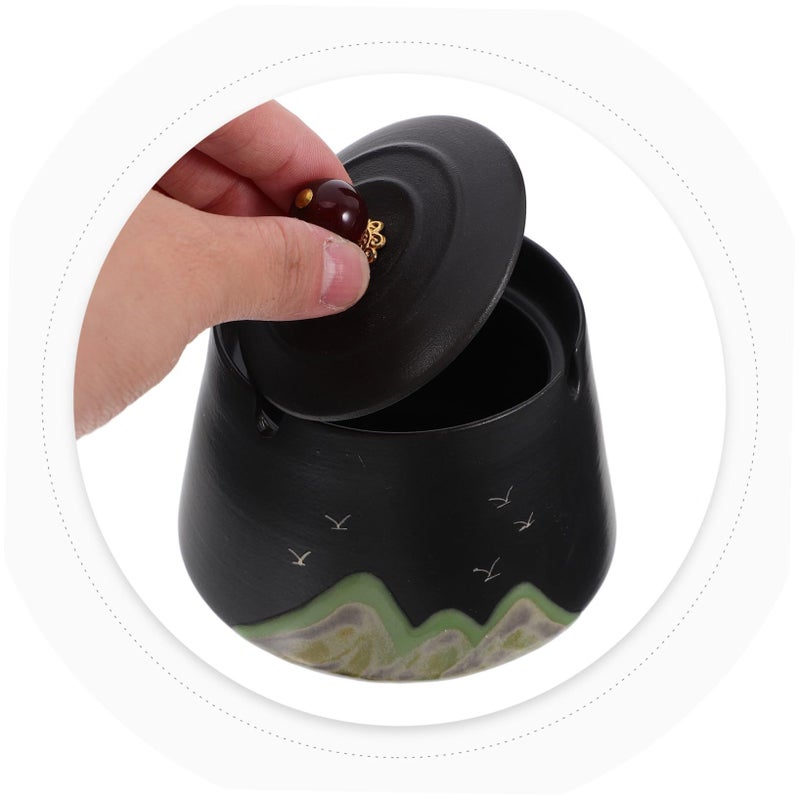 Hand Painted Ceramic Ashtray With Lid Windproof Pottery Ash Bucket For Smokers Interior And Exterior Use - Image 4