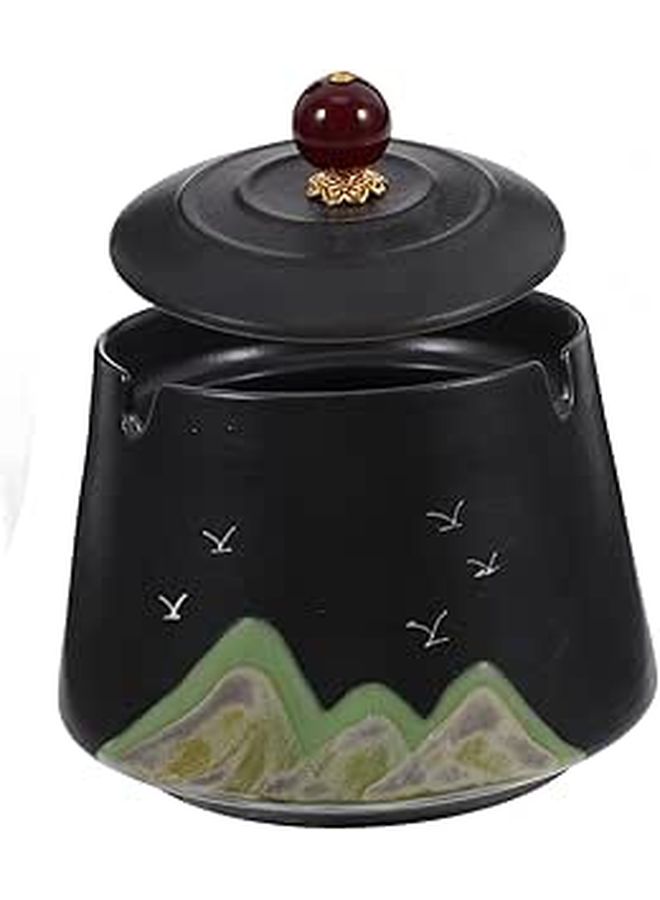 Hand Painted Ceramic Ashtray With Lid Windproof Pottery Ash Bucket For Smokers Interior And Exterior Use - Image 1