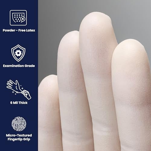 Adenna GLD265 Gold 6 mil Powder-Free Latex Gloves, Medical Grade, White, Medium, Box of 100 - Image 2